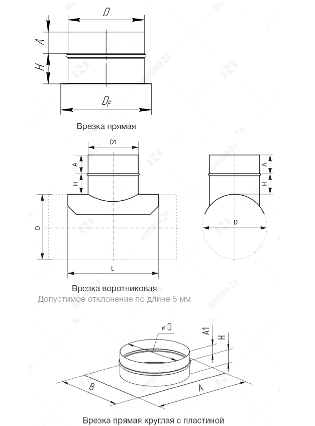 Врезки для прямоугольных и круглых воздуховодов